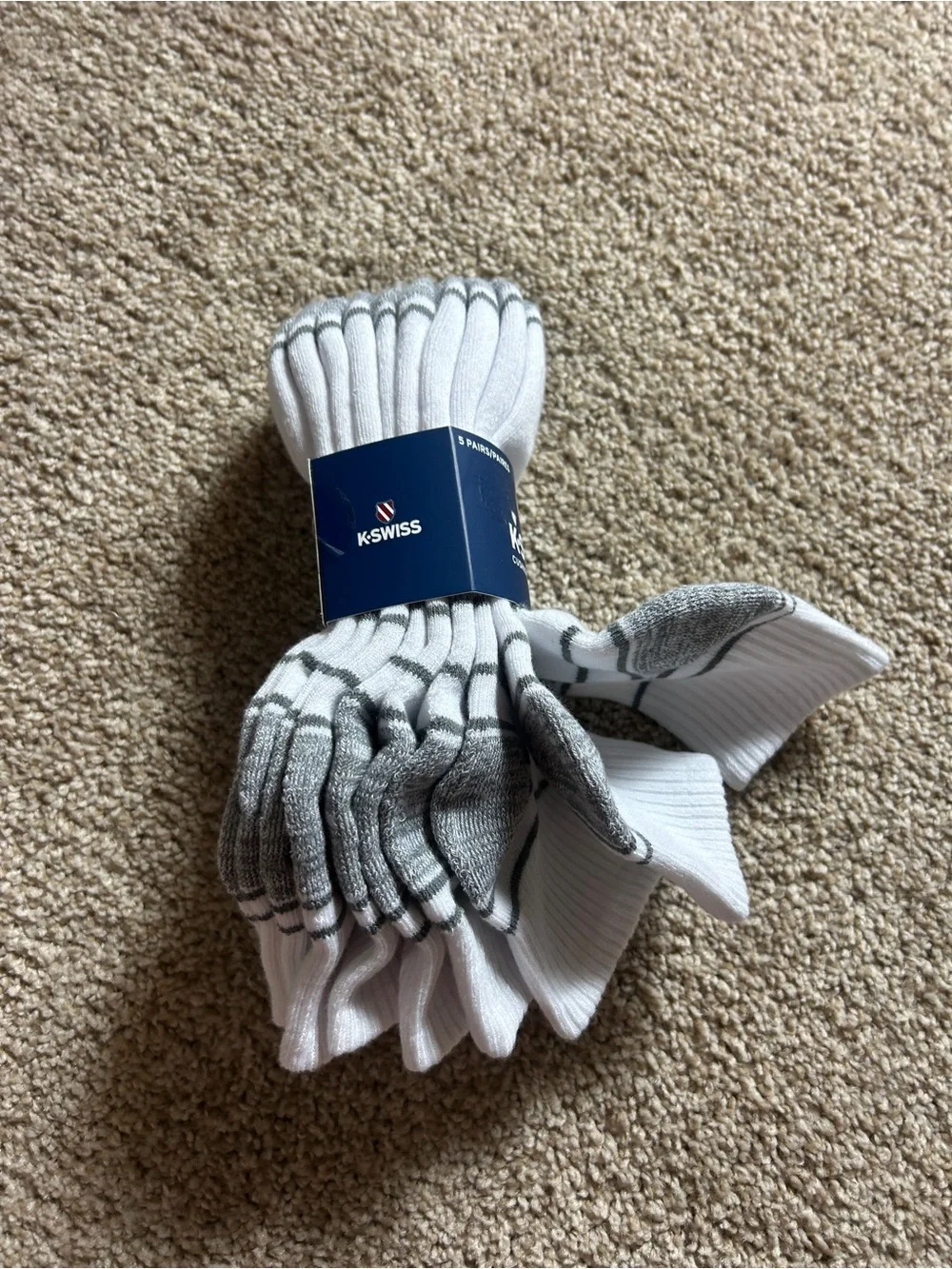 K-Swiss Men's Cushion Low Cut Athletic Socks 5 Pair White Gray Shoe Size 6-12